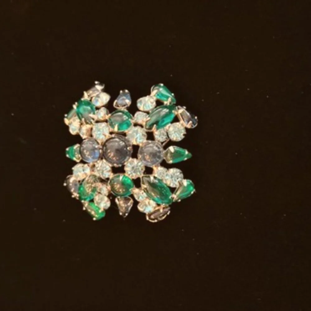 Weiss Vintage Blue Rhinestone Broach - Picture 2 of 5